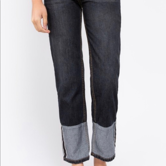 POL Black Denim Straight Leg Jeans Faux Cuff - Picture 8 of 8